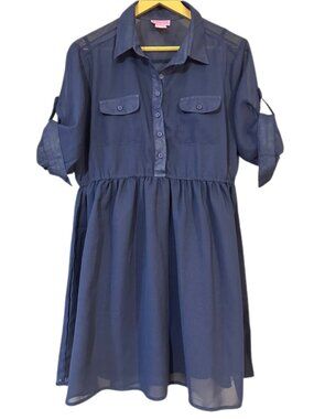 Shescool Navy Chiffon Shirt Dress w/ Slip Size XL 2 Piece Set